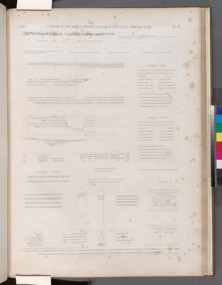 Papyrus, hiéroglyphes, inscriptions et médailles. 1-9.15.16. des Tombeau des Rois et autres hypogées; 10. d'Apollinopolis Parva; 11.12. de Tentyris; 13. de Panopolis; 14. d'Antaeopolis; 17. d'Hermopolis Magna; 18.19. d'Antinoë; 20. d'Acoris; 21. du Fayoum; 22. du Kaire; 23. de Canope; 24.25. d'Alexandrie; 26-29. de Damiette.