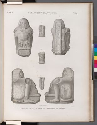 Collection d'antiques. 1-4. Figure en granit noir; 5-7. Fragmens en albâtre.