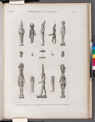 Collection d'antiques. 1-8. Figures en bronze; 9-16. Figures et fragmens en terre cuite émaillée.