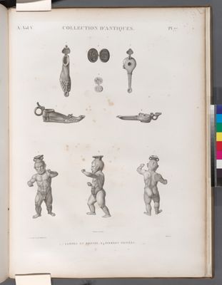 Collection d'antiques. 1-7. Lampes en bronze; 8.9. Pierres gravées.