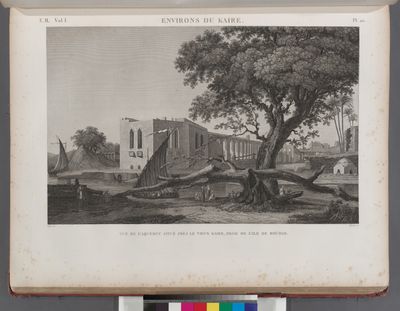 Environs du Kaire [Cairo]. 1. Vue de l'aqueduc situé près le Vieux Kaire, prise de l'île de Roudah [el-Rôda].