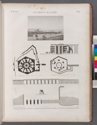 Environs du Kaire [Cairo]. 1. Vue de la plaine de la Qoubbeh; 2-4. Prise d'eau de l'aqueduc du Kaire; 5-8. Pont de la plaine des pyramides.