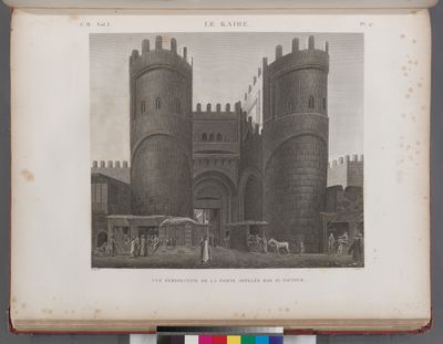 Le Kaire [Cairo]. Vue perspective de la porte appelée Bab el-Foutouh.