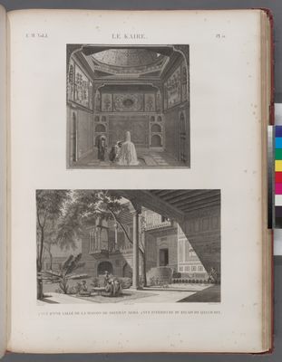 Le Kaire [Cairo]. 1. Vue d'une salle de la maison de Solymân Aghâ; 2. Vue intérieure du palais de Qasim Bey.