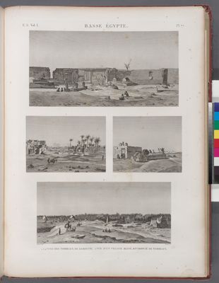 Basse Égypte. 1.3.4. Vues des tombeaux de Damiette [Damietta]; 2. Vue d'un village ruiné, environné de tombeaux.
