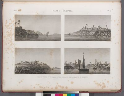 Basse Égypte. 1-4. Vues de Foueh [Fuwa] et de trois autres villages sur la branche de Rosette [Rosetta].