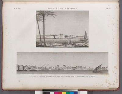 Rosette [Rosetta] and environs. 1.2. Vue de la colline appellée Tell Abou Menna et de Kafr el-Geneyneh dans le delta.