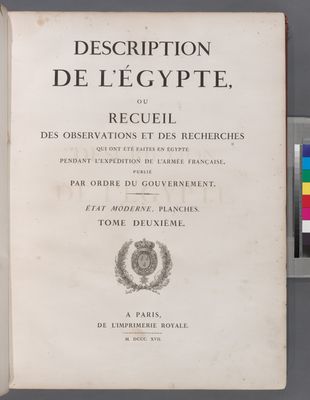 Description de l'Égypte, ... État moderne. Planches. Tome deuxième. Vol. 2, [Title page]