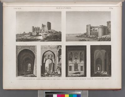 Alexandrie [Alexandria]. 1.2. Tours de l'enceinte des arabes, situées près du Port Vieux; 3-6. Vues intérieures de plusieurs tours de l'enceinte des arabes.