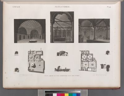 Alexandrie [Alexandria]. Plans, coupes et vues intérieures d'un bain public.