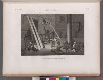 Arts et métiers. Vue intérieure de l'attélier du tisserand.