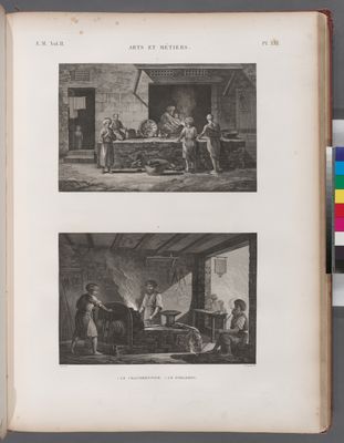 Arts et métiers. 1. Le chaudronnier; 2. Le forgeron.