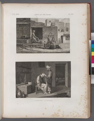 Arts et métiers. 1. L'emouleur; 2. Le barbier.