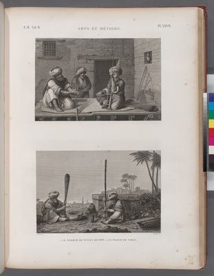 Arts et métiers. 1. Le faiseur de tuyaux de pipe; 2. Le pileur de tabac.