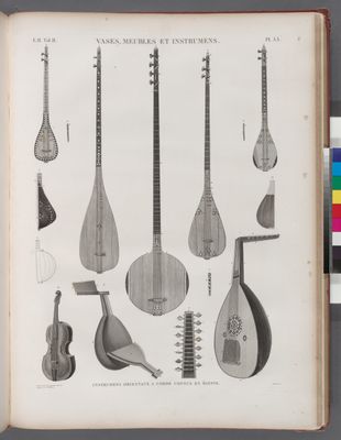 Vases, meubles et instrumens. Instrumens orientaux à corde connu en Égypte.