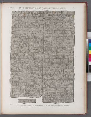 Inscriptions, monnoies et médailles. Inscriptions koufiques de la Mosquée de Touloun, gravées sur marbre.