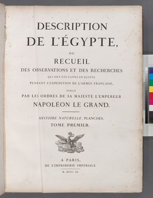 Description de l'Égypte, ... Histoire naturelle. Planches. Tome première. Vol. 1, [Title page]