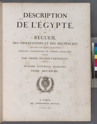Description de l'Égypte, ... Histoire naturelle. Planches. Tome deuxième. Vol. 2, [Title page]