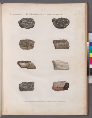 Minéralogie. Éléphantine et environs de Syène. Roches primitives avec les divers accidens qu'elles presentent.