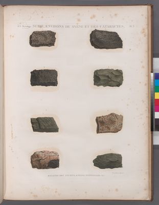 Minéralogie. Nubie, environs de Syène et des Cataractes. Basaltes des anciens, Knéiss, Syénitelles etc.